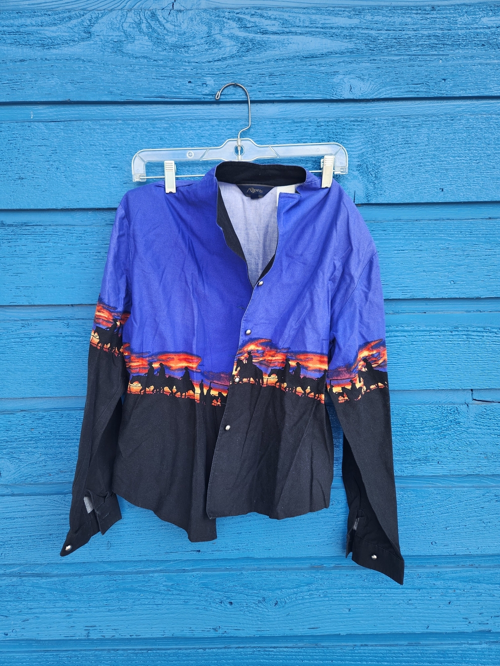 Roper Blue and Black Western Sunset-Print Button Down Shirt